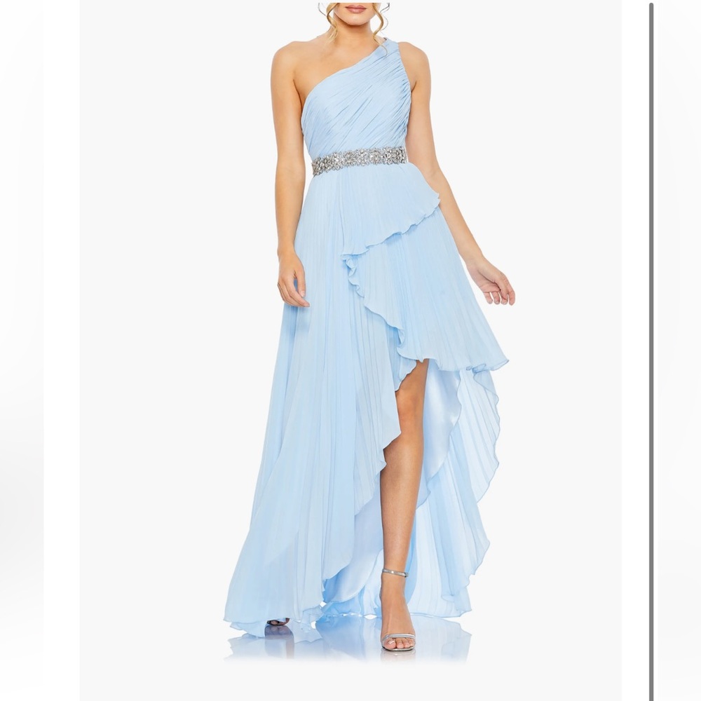 Mac Duggal Ruffle Pleated One-Shoulder High-Low Gown